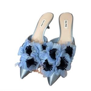MIU MIU Blue Flower Pumps size 10.5